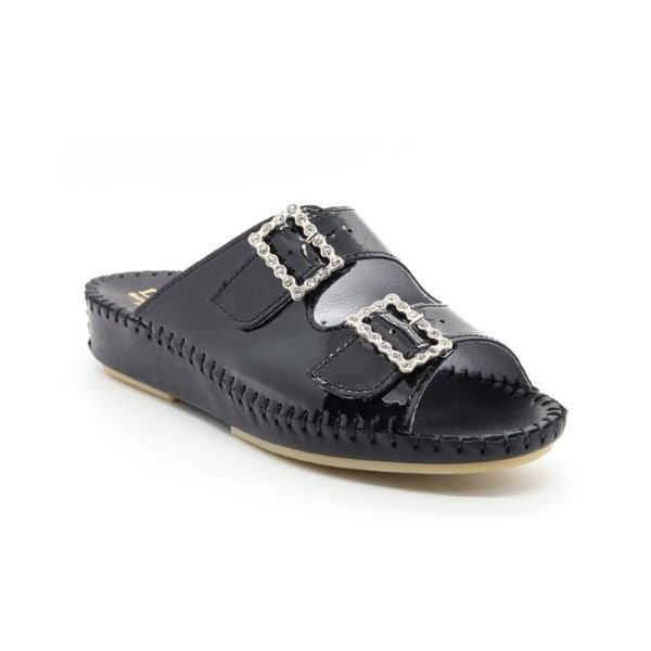 Jen Rhinestone Leather Slide