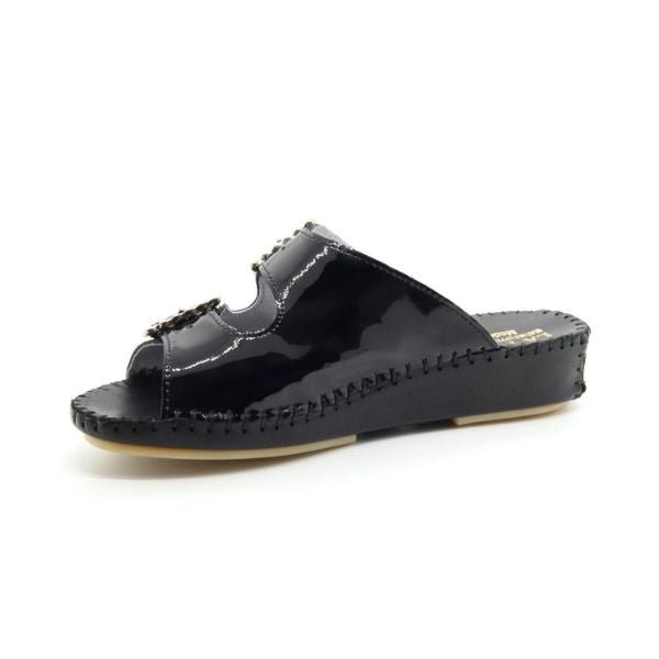 Jen Rhinestone Leather Slide