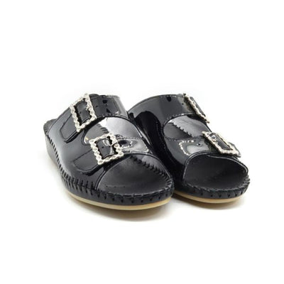 Jen Rhinestone Leather Slide