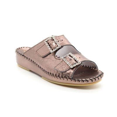 Jen Rhinestone Leather Slide