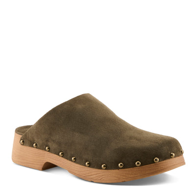 Spring Step SPRING STEP LOLARUE CLOG shoe in dark olive suede with comfortable everyday design