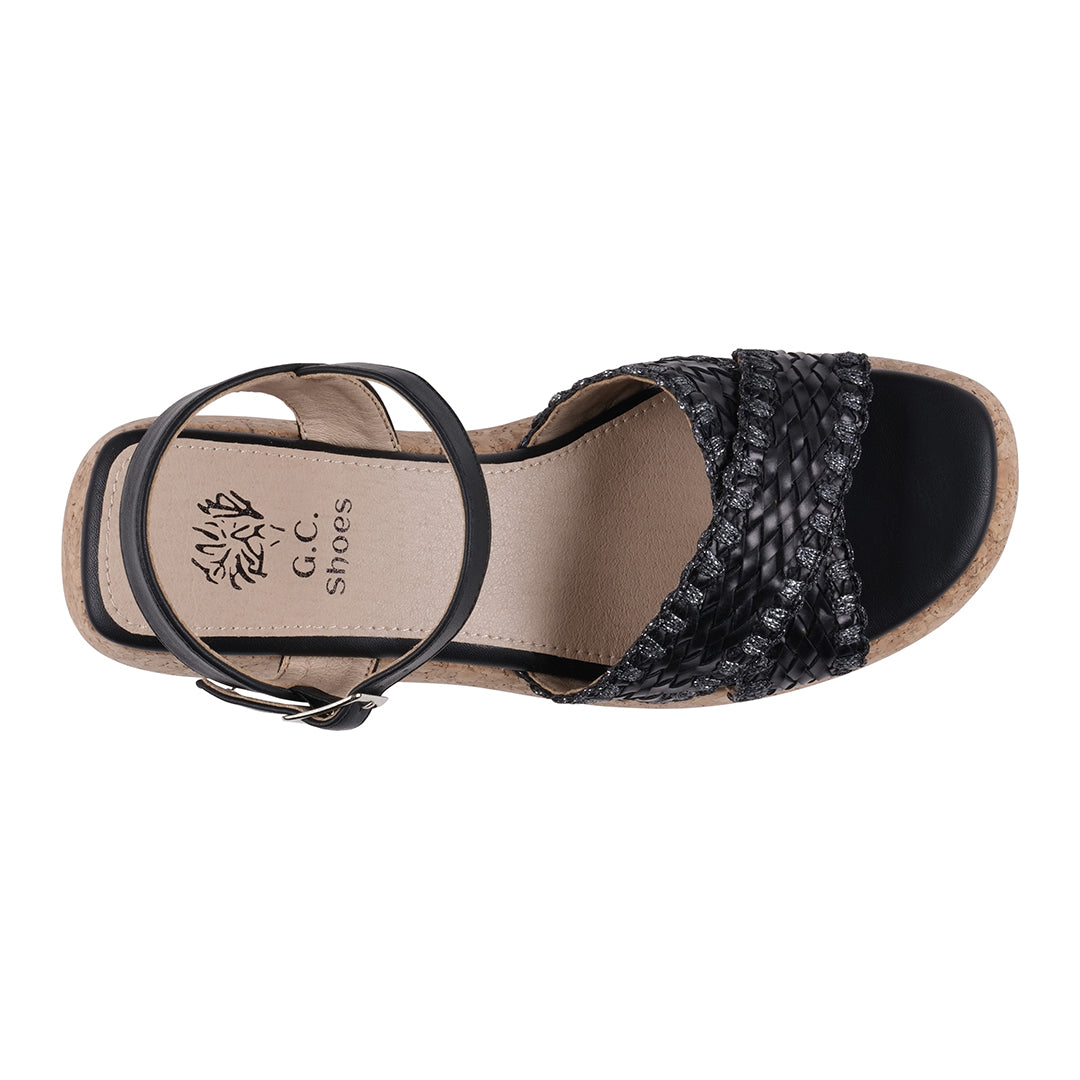 Lucy Black Cross Strap Slingback Platform Sandals – top view