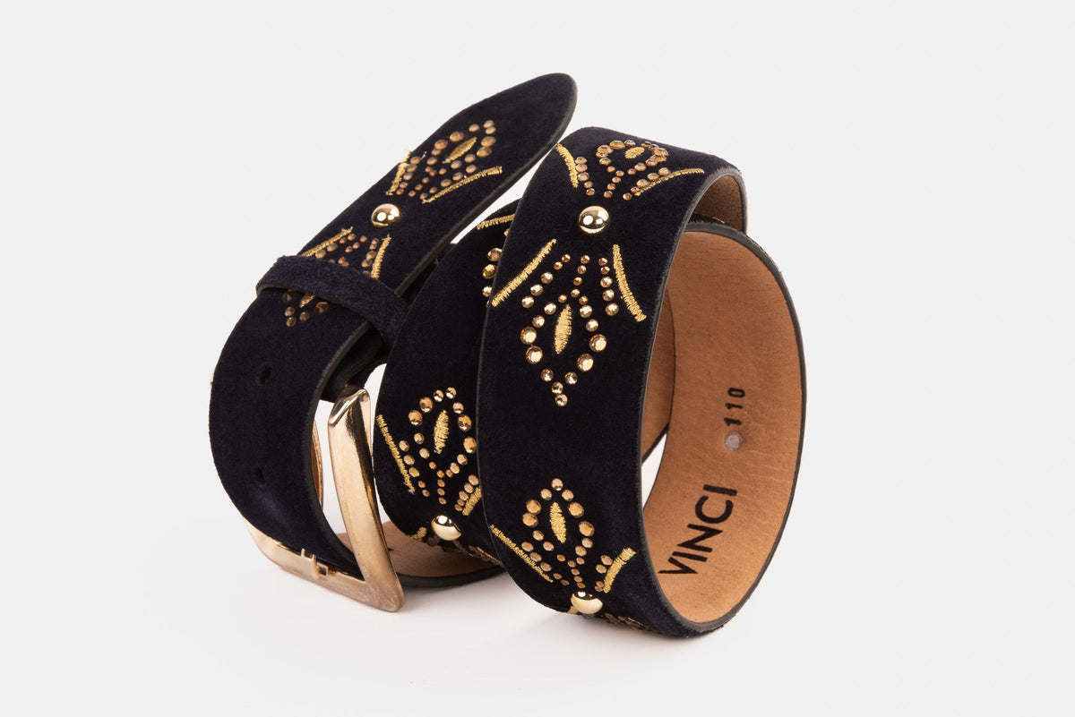 Vinci Leather The Lazio Navy Blue Suede Leather Belt – product view 6