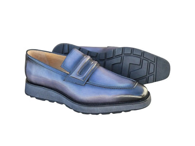 Carrucci Shoes Men's Hand Burnished Penny Loafer Chunky Sole Men’s Leather KS52