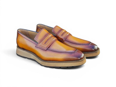 Carrucci Shoes Men's Hand Burnished Penny Loafer Chunky Sole Men’s Leather KS52