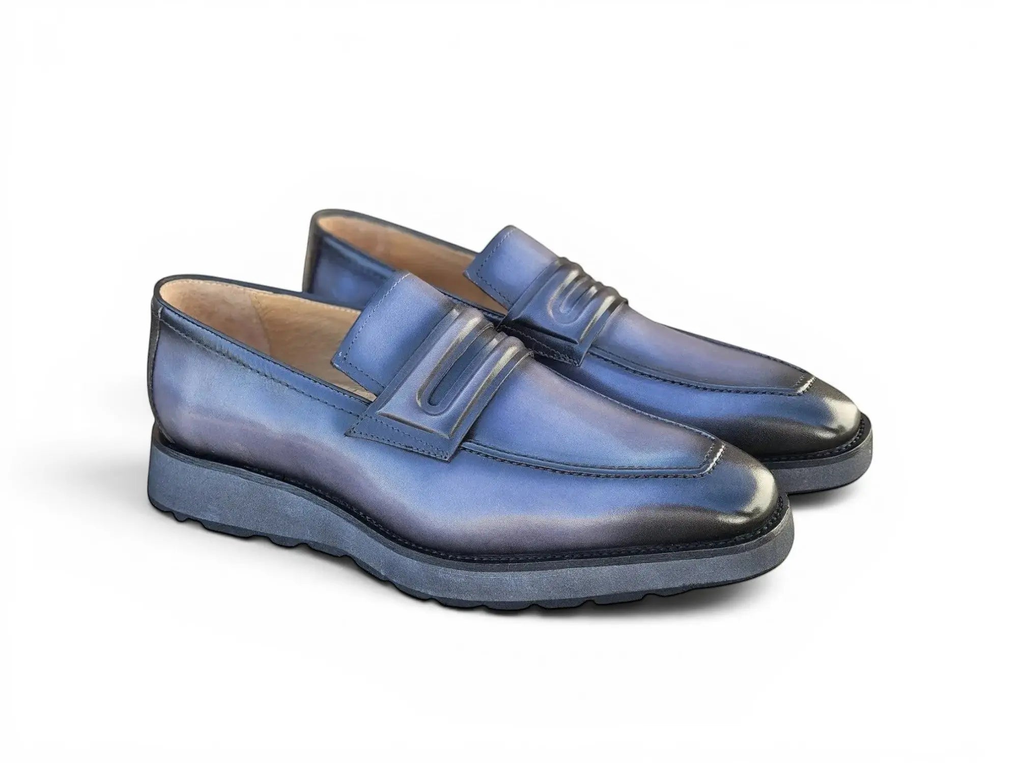 Carrucci Shoes Men's Hand Burnished Penny Loafer Chunky Sole Men’s Leather KS52