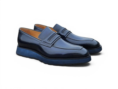 Carrucci Shoes Men's Hand Burnished Penny Loafer Chunky Sole Men’s Leather KS52