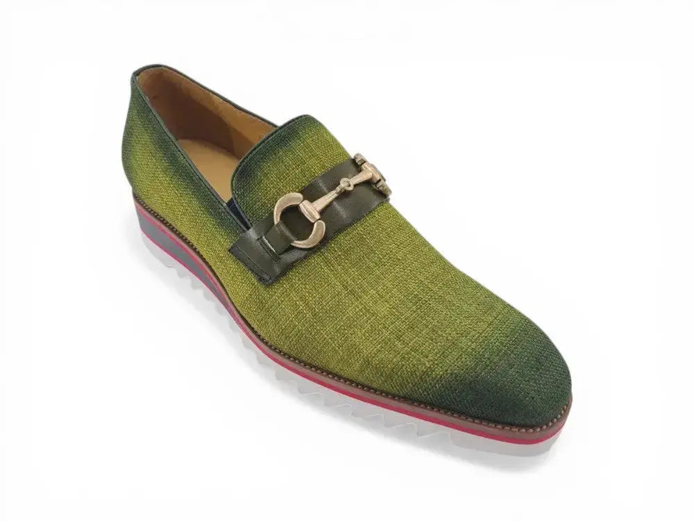Carrucci Shoes Men's Linen Slip On Loafer Gold Tone Buckle All Day Comfort KS550 03F