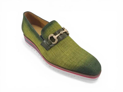 Carrucci Shoes Men's Linen Slip On Loafer Gold Tone Buckle All Day Comfort KS550 03F