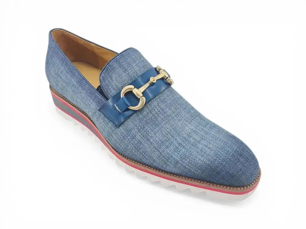 Carrucci Shoes Men's Linen Slip On Loafer Gold Tone Buckle All Day Comfort KS550 03F
