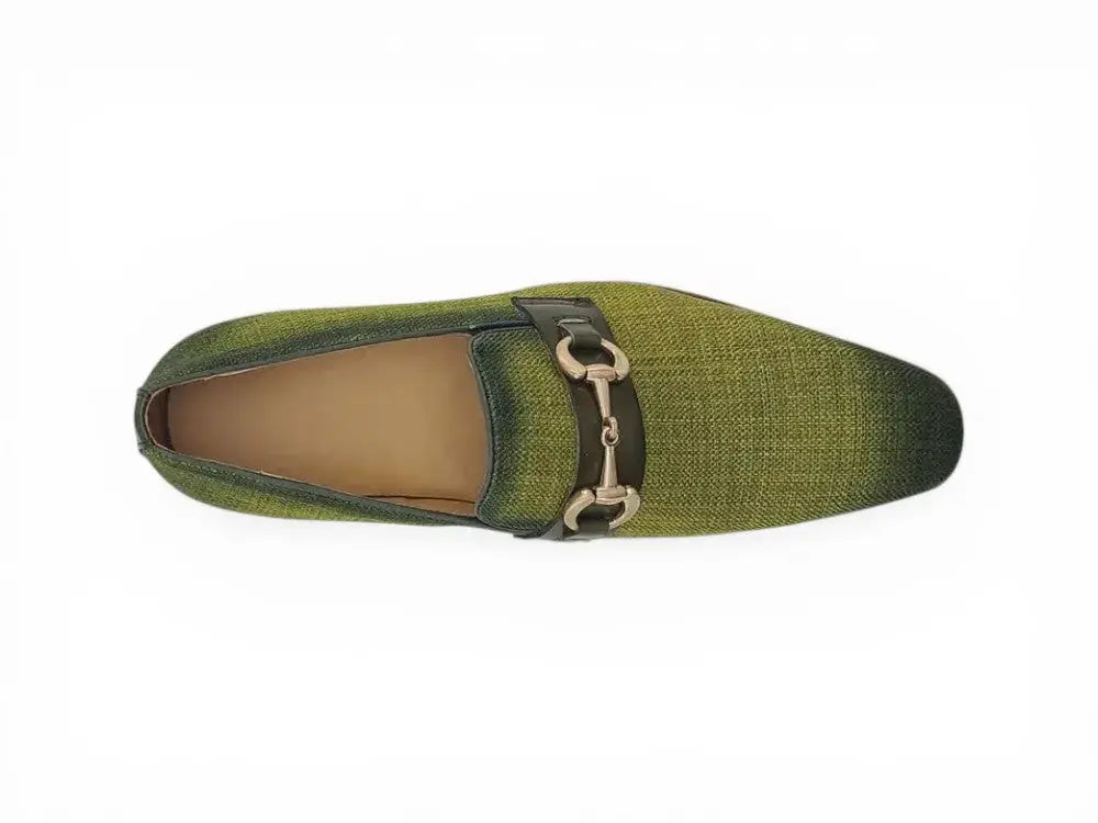 Carrucci Shoes Men's Linen Slip On Loafer Gold Tone Buckle All Day Comfort KS550 03F
