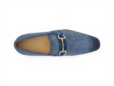 Carrucci Shoes Men's Linen Slip On Loafer Gold Tone Buckle All Day Comfort KS550 03F