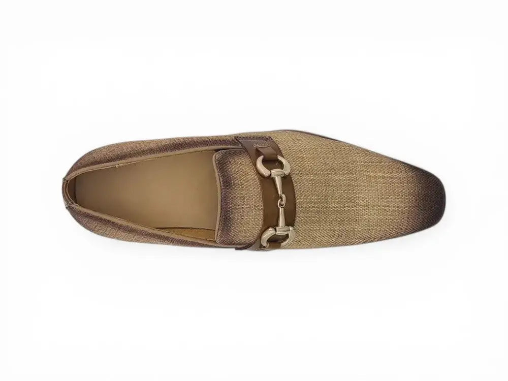 Carrucci Shoes Men's Linen Slip On Loafer Gold Tone Buckle All Day Comfort KS550 03F