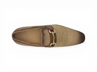 Carrucci Shoes Men's Linen Slip On Loafer Gold Tone Buckle All Day Comfort KS550 03F