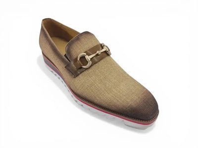 Carrucci Shoes Men's Linen Slip On Loafer Gold Tone Buckle All Day Comfort KS550 03F