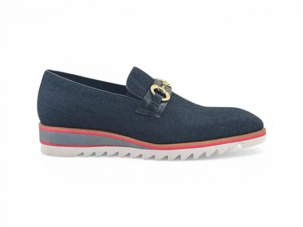 Carrucci Shoes Men's Linen Slip On Loafer Gold Tone Buckle All Day Comfort KS550 03F