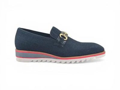 Carrucci Shoes Men's Linen Slip On Loafer Gold Tone Buckle All Day Comfort KS550 03F