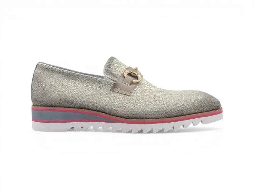 Carrucci Shoes Men's Linen Slip On Loafer Gold Tone Buckle All Day Comfort KS550 03F