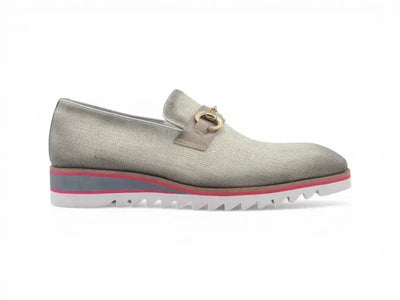 Carrucci Shoes Men's Linen Slip On Loafer Gold Tone Buckle All Day Comfort KS550 03F