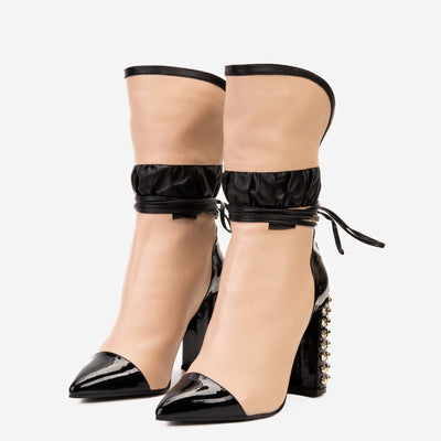 Vinci Leather The Lucca Nude & Black Leather Mid Calf High Heel Women Boot Limited Edition – product view 3