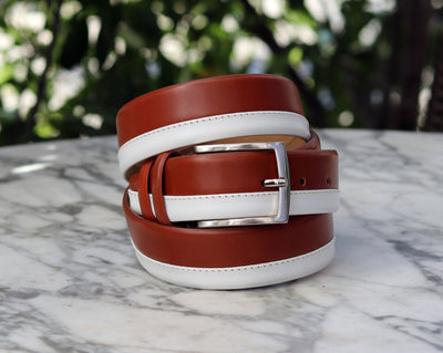 C&E Fashions  Maurice Two-Tone Calfskin Belt - Tan/White