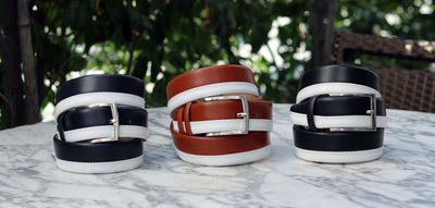 C&E Fashions  Maurice Two-Tone Calfskin Belt - Tan/White