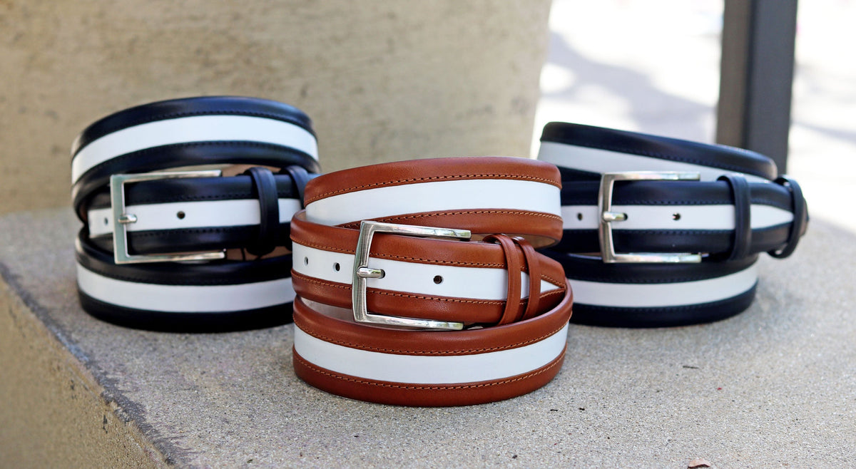 C&E Fashions  Maurice Two-Tone Calfskin Belt - Tan/White