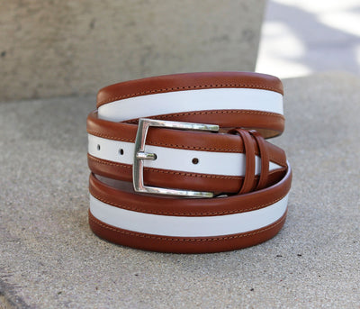 C&E Fashions  Maurice Two-Tone Calfskin Belt - Tan/White