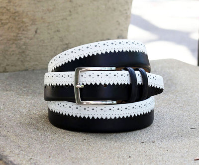 C&E Fashions  Maurice Two-Tone Calfskin Belt - Dark Navy/White