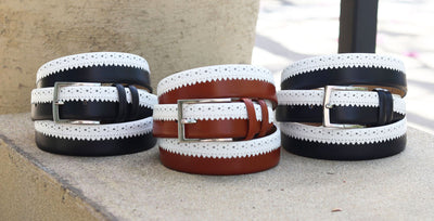 C&E Fashions  Maurice Two-Tone Calfskin Belt - Dark Navy/White