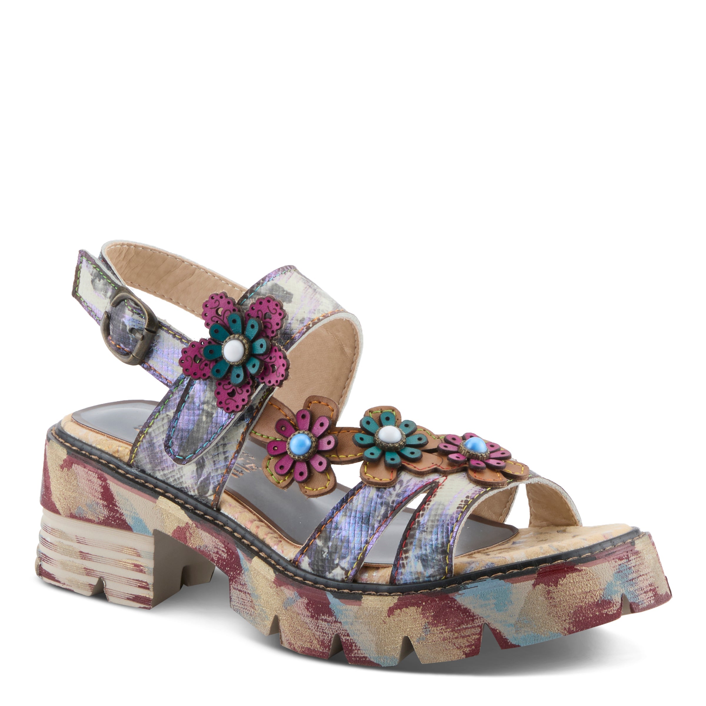 L'Artiste L'ARTISTE MACHA SANDALS sandal in plum multi with handcrafted leather design