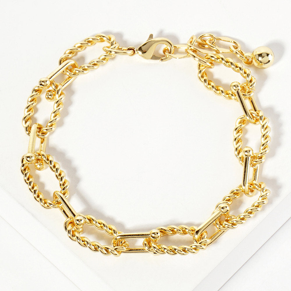 Gold Dipped Textured Oval Link Chain Bracelet