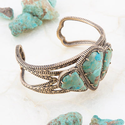 Maltese Blue Turquoise Golden Cuff Bracelet