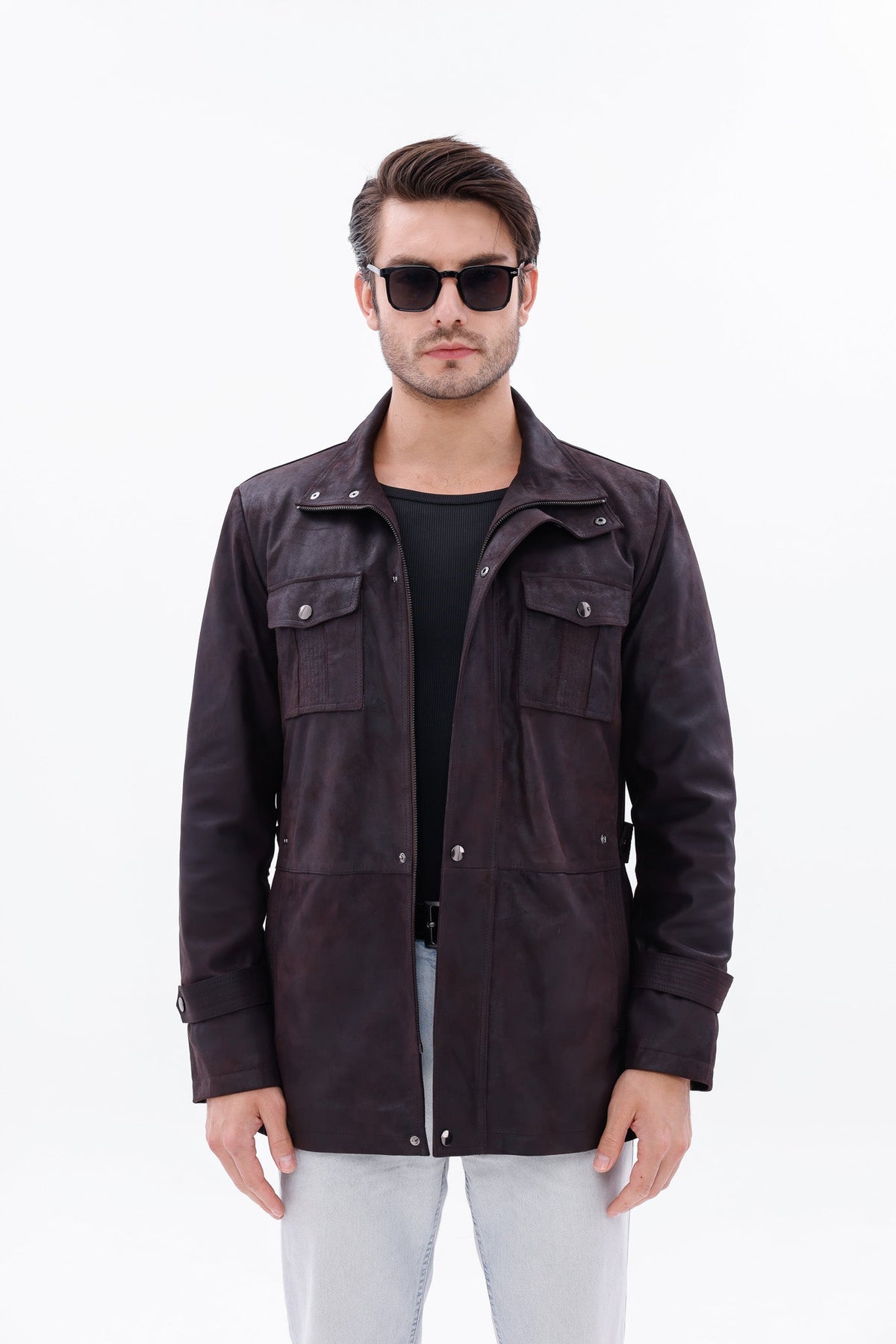 Vinci Leather The Cremona Deep Brown Suede Leather Men Jacket – product view 1