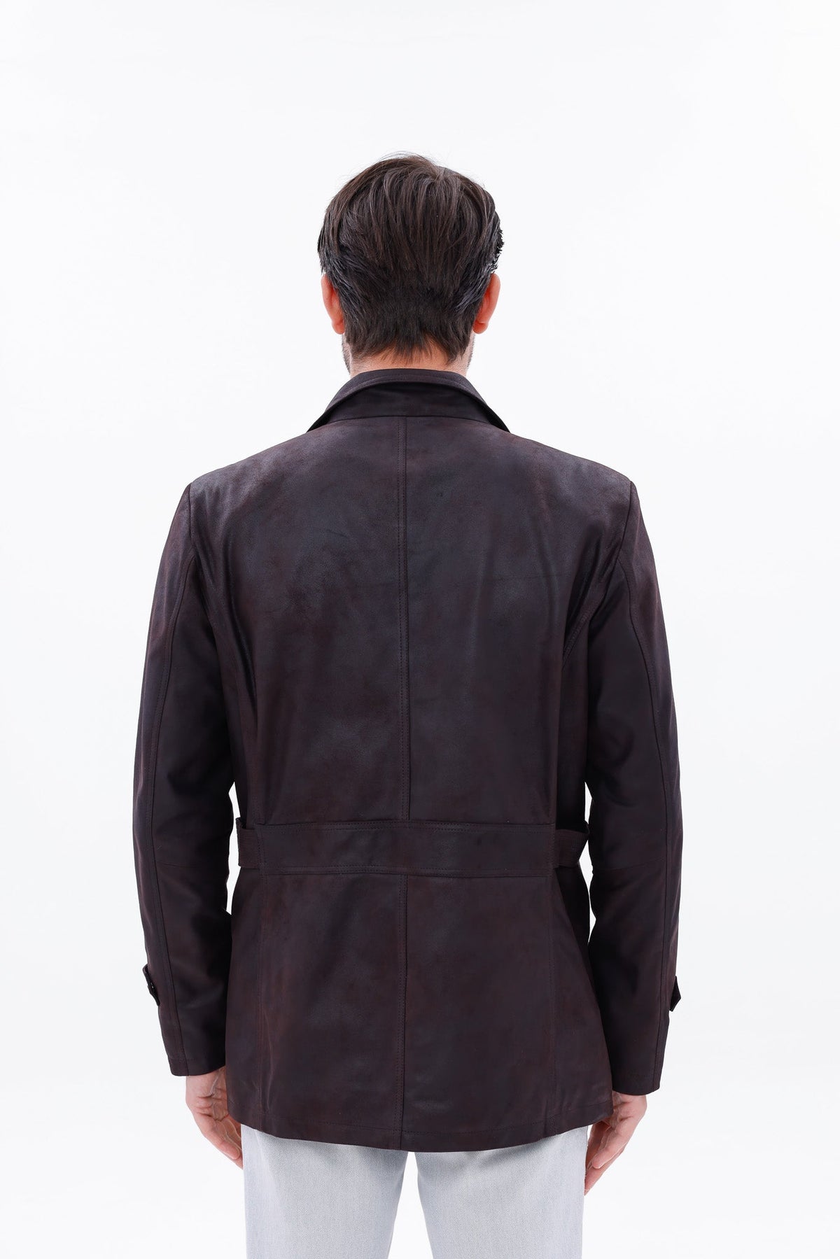 Vinci Leather The Cremona Deep Brown Suede Leather Men Jacket – product view 4