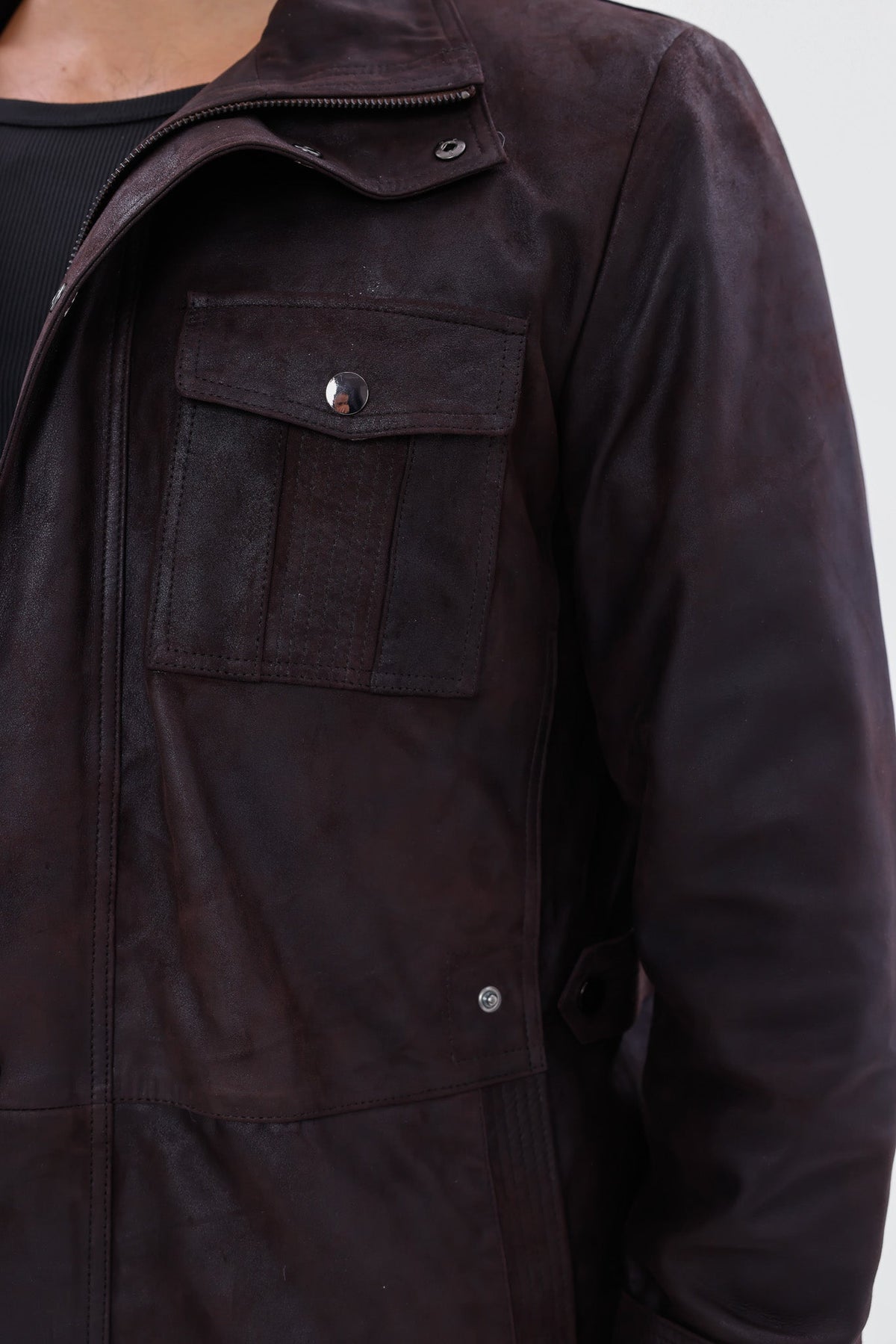Vinci Leather The Cremona Deep Brown Suede Leather Men Jacket – product view 5