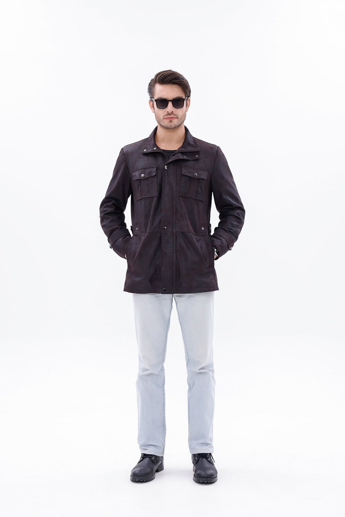 Vinci Leather The Cremona Deep Brown Suede Leather Men Jacket – product view 6