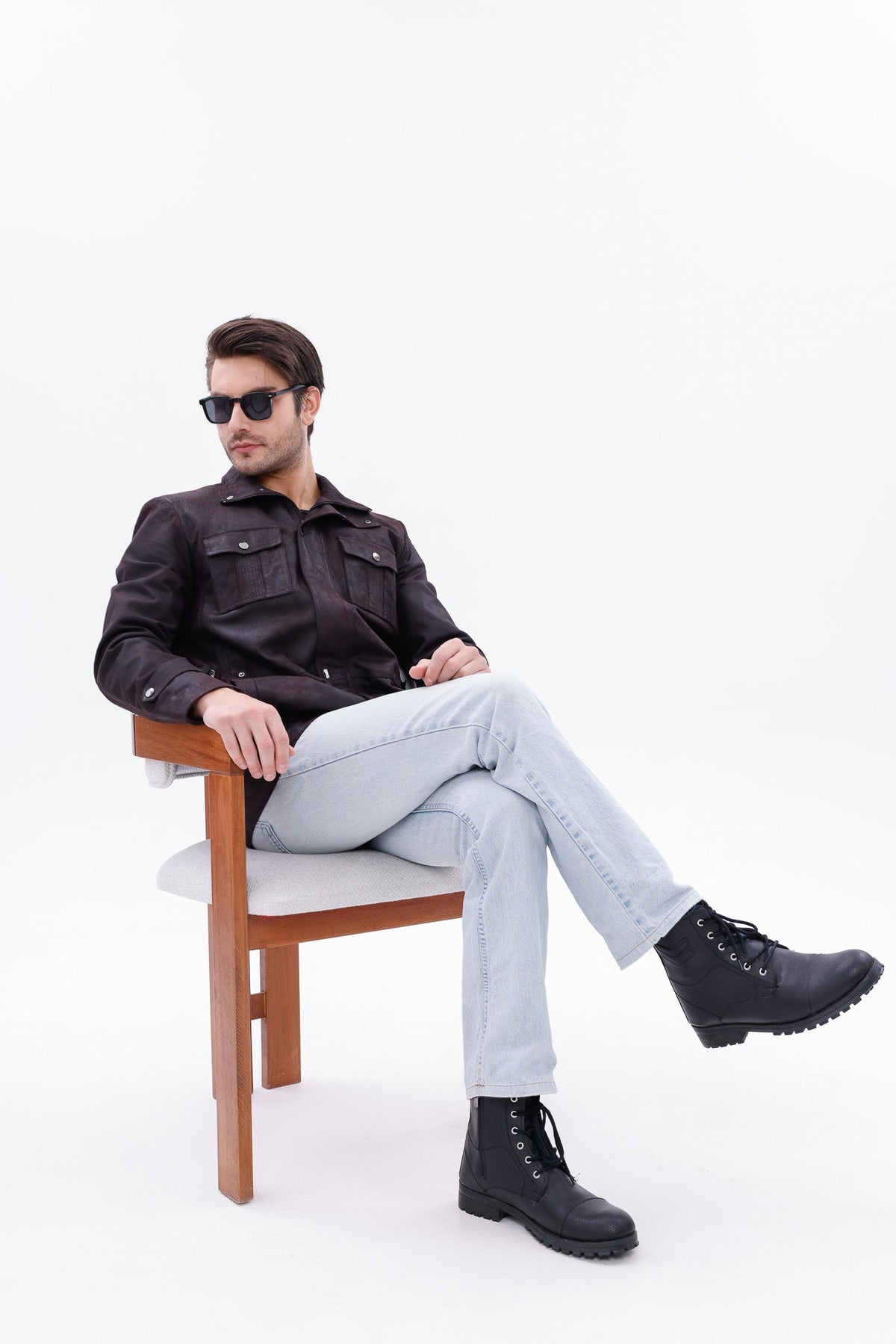 Vinci Leather The Cremona Deep Brown Suede Leather Men Jacket – product view 7