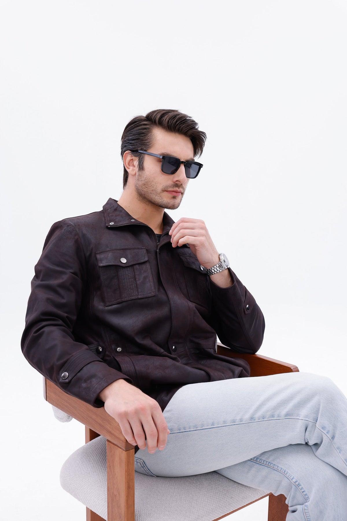 Vinci Leather The Cremona Deep Brown Suede Leather Men Jacket – product view 8
