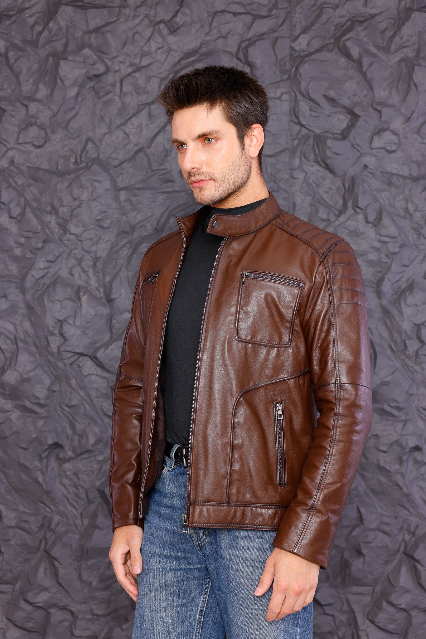 The Argento Brown Leather Men Jacket