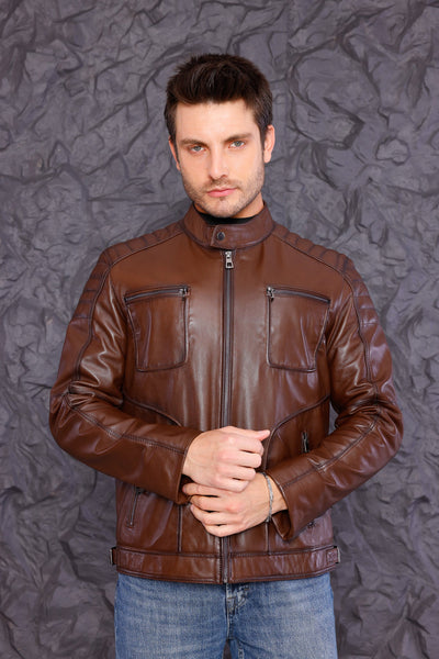 The Argento Brown Leather Men Jacket
