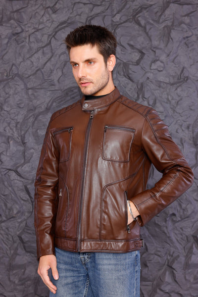The Argento Brown Leather Men Jacket