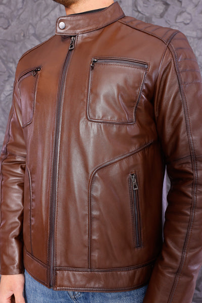 The Argento Brown Leather Men Jacket