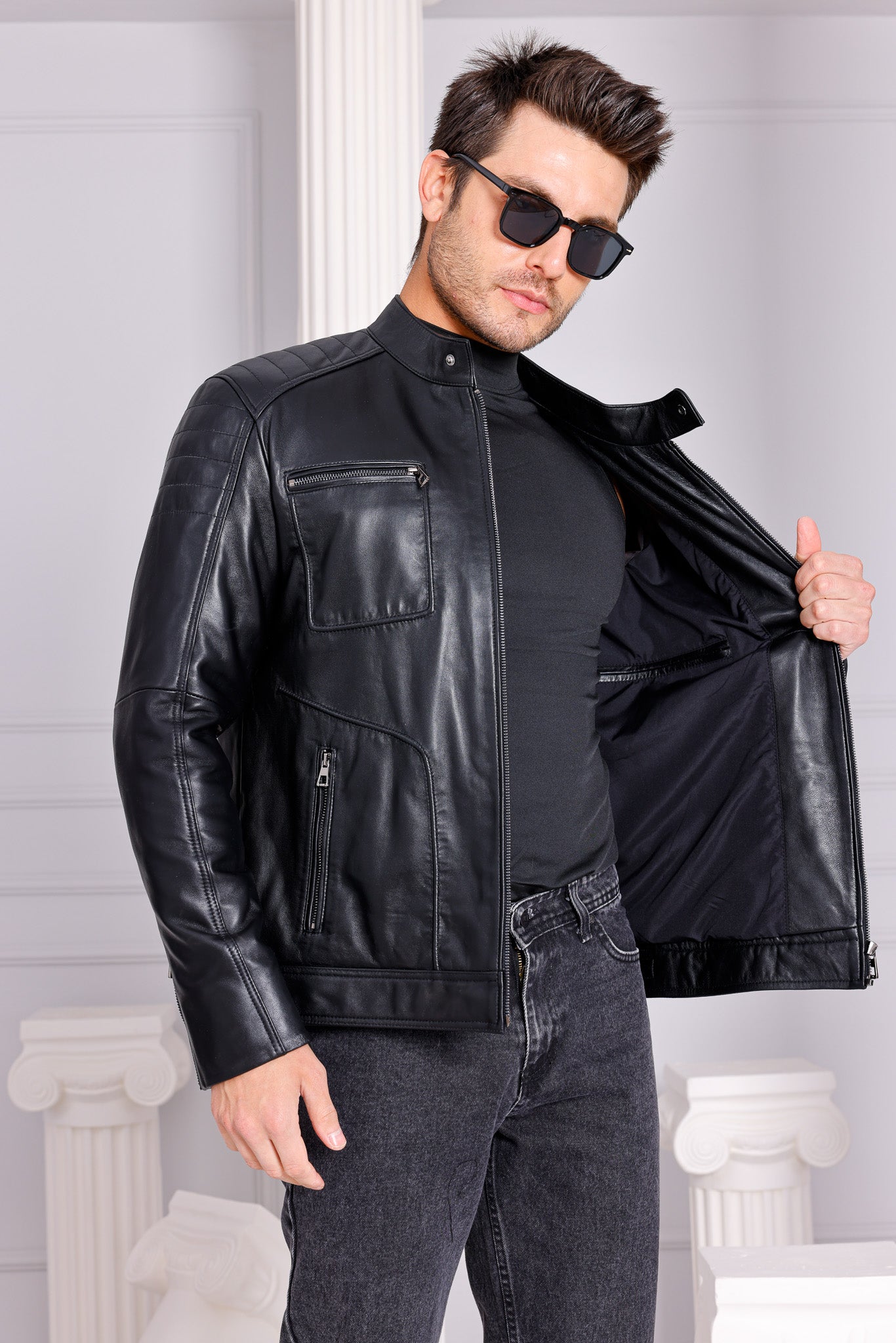 The Argento Black Leather Men Jacket