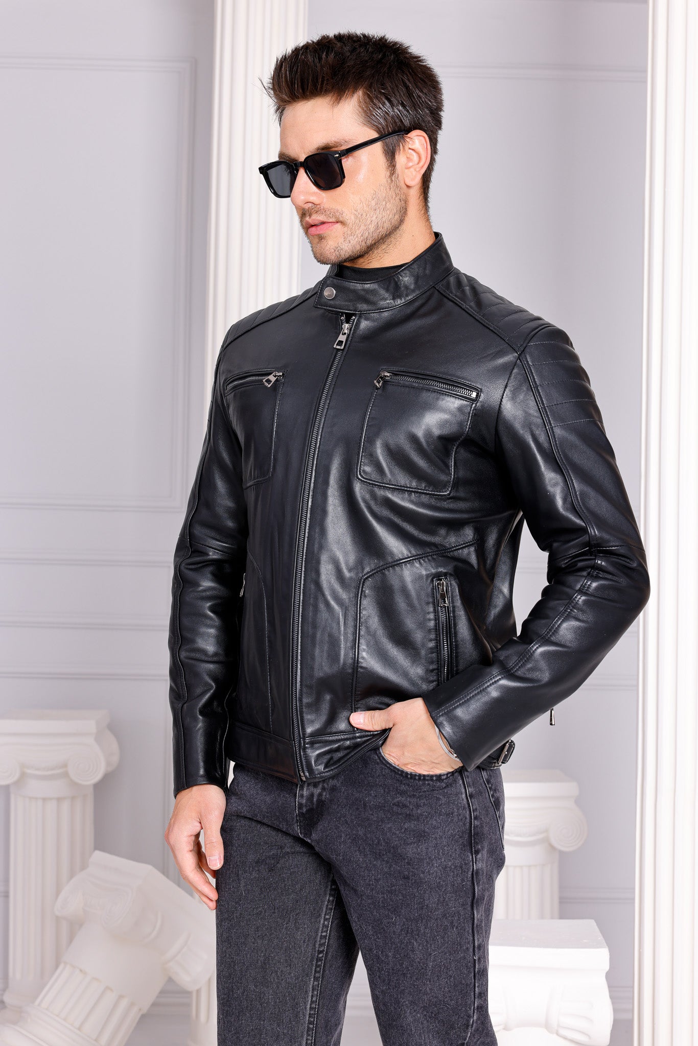 The Argento Black Leather Men Jacket