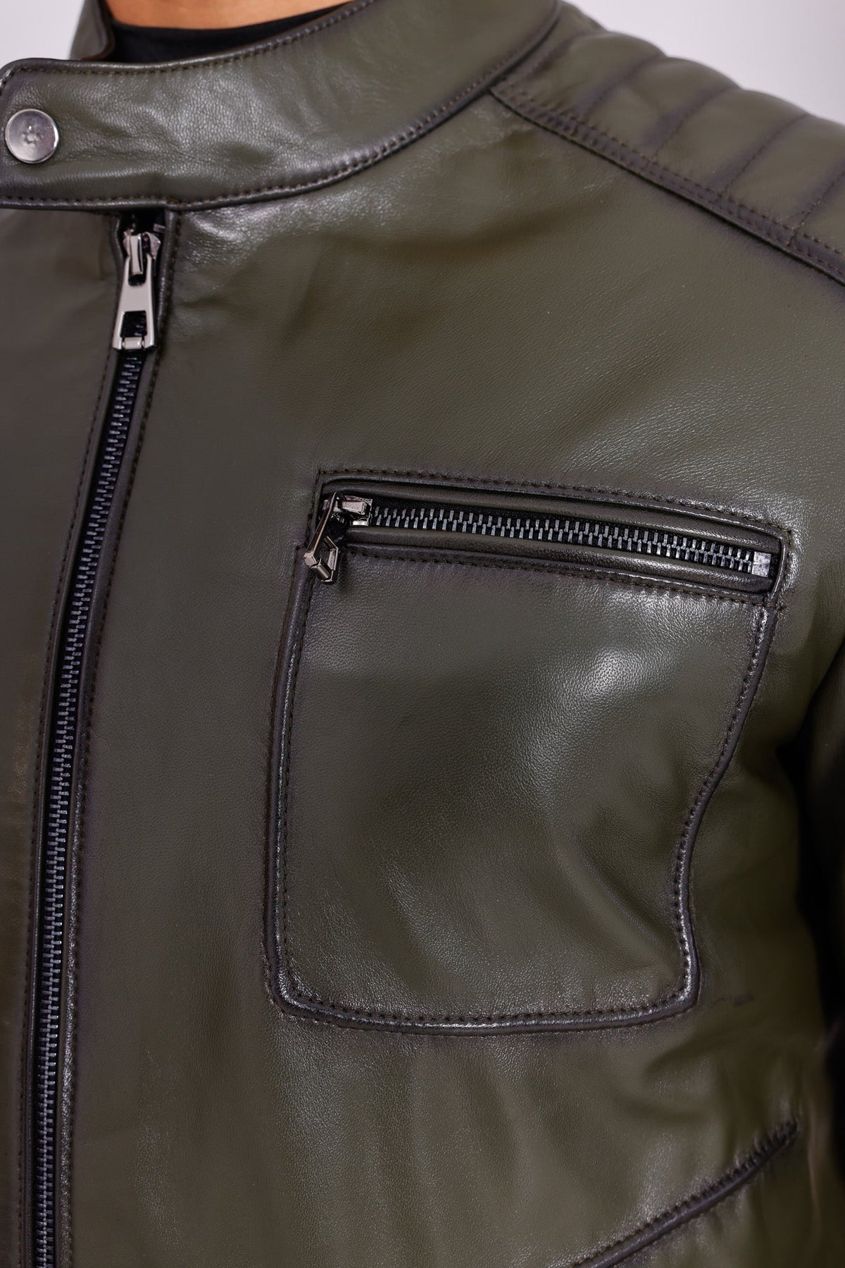 Vinci Leather The Argento Green Leather Men Jacket – product view 4