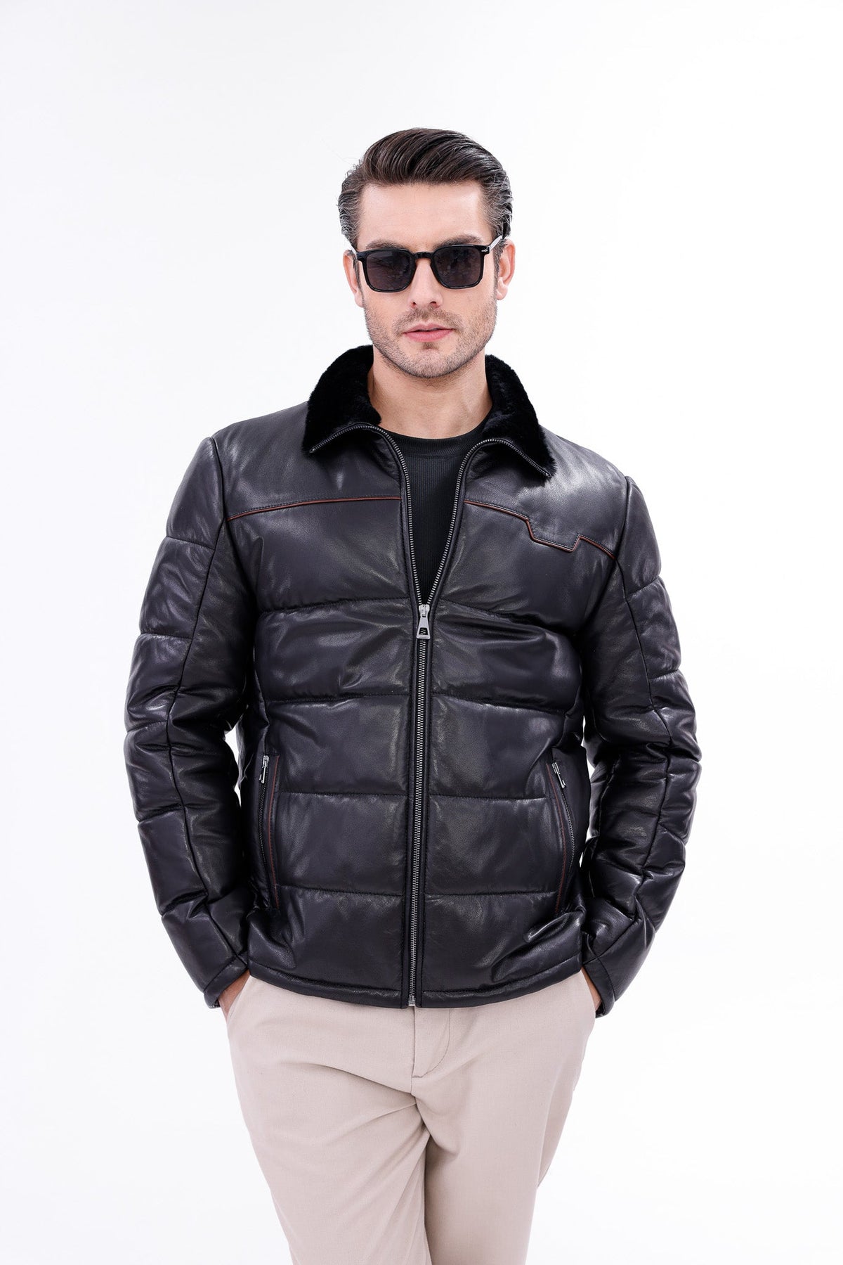 Vinci Leather The Valtina Black Shearling Men Jacket – product view 9