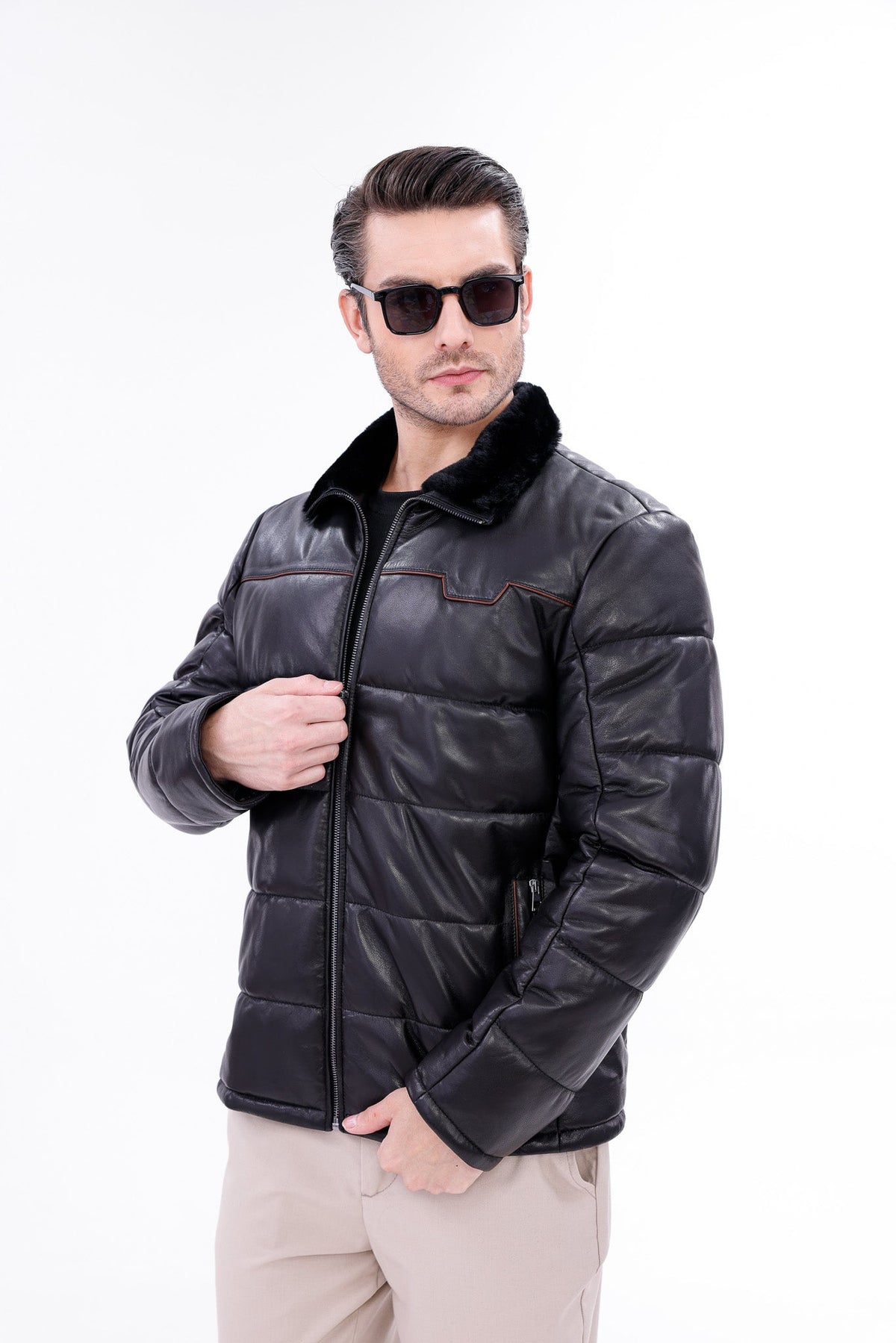Vinci Leather The Valtina Black Shearling Men Jacket – product view 7