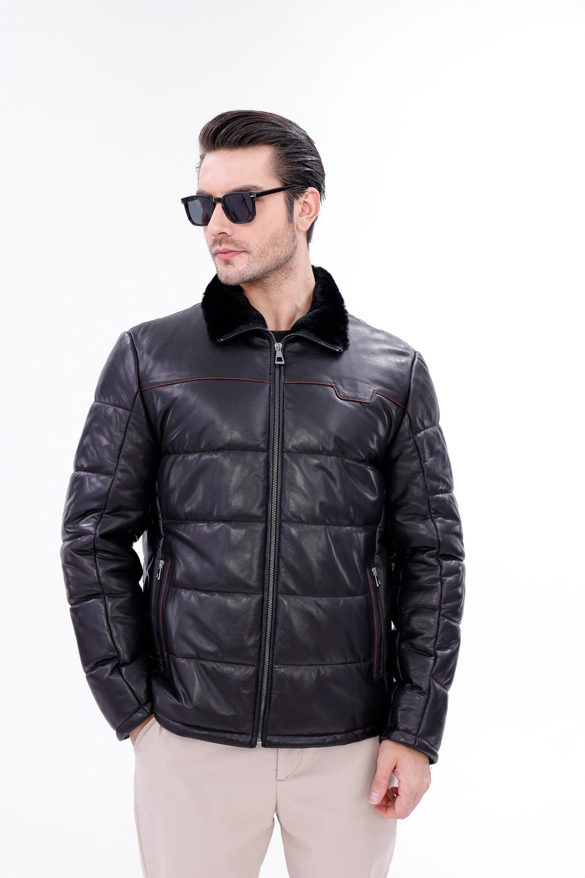 Vinci Leather The Valtina Black Shearling Men Jacket – product view 10