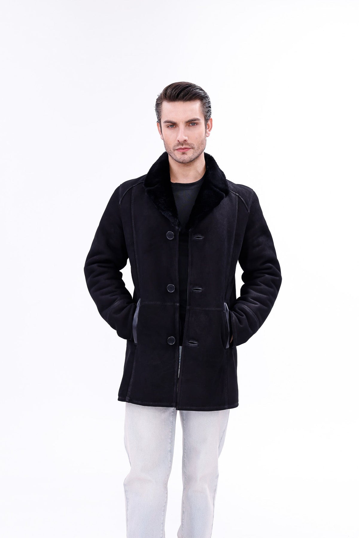 Vinci Leather The Lariana Black Shearling Men Jacket – product view 6